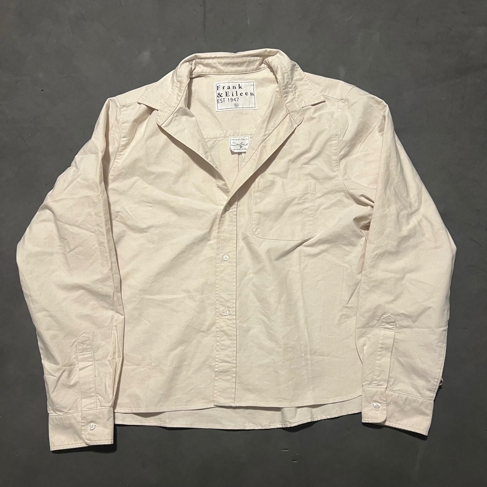 Frank & Eileen Women's Silvio Untuckable Button Up Shirt Size XL‎ Beige Cotton